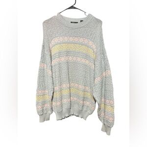 Vintage Chic Multicolor Patterned Crew Neck Sweater